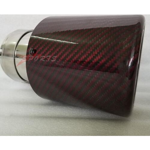 Stainless Steel Car Glossy Red Carbon Fiber Car Exhaust Tip Round Tailpipe Car-styling Exhaust Car Muffler Tip With A Logo