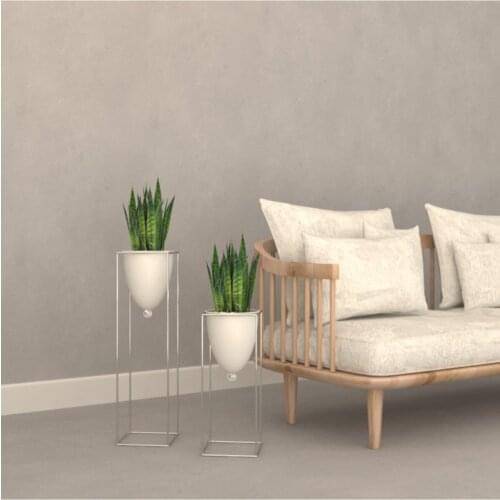 Silver color big flip white vase flower bed 2'li flower pot large size vase corner decor set large vase