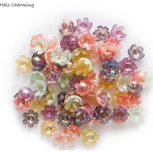 50 Piece Acrylic Spacer Flower Beads End Bead Caps Jewelry Findings Headwear Bracelet Necklace Making Accessoires Decor 14/18mm