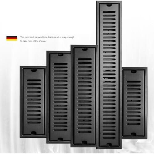 Black bathroom 304 stainless steel strip floor drain bathroom shower room large displacement thickening rectangle
