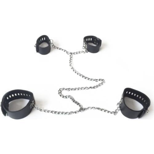 Black emperor SM fun leather mandatory binding handcuffs feet handcuffs fixed binding adult toys male sex products