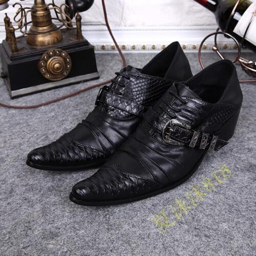 Christia Bella Handmade Fashion Pointed Toe Men Serpentine Cow Leather Oxfords Shoes Plus Size Male Business Formal Brogue Shoes