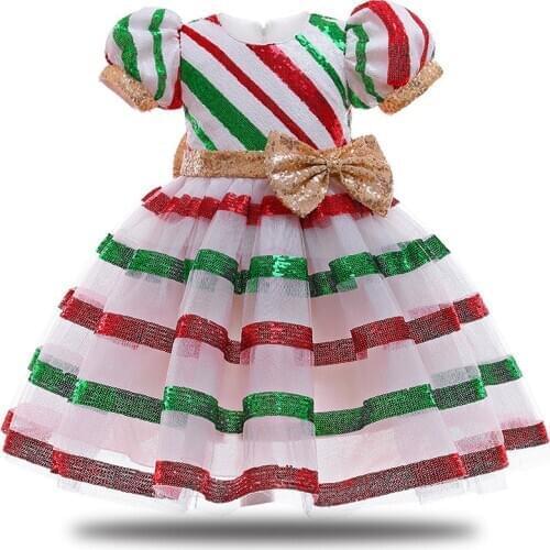 Kids Christmas Dresses for Girls Princess Dress Sequins Dresses Children Girl Children Stripe Clothes Party Dresses Vestido