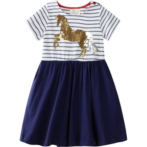 Jumping Meters Summer Cotton Princess Girls Dresses With Unicorn Beading Stripe Party Baby Costume Hot Selling Kids Dresses