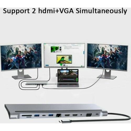 12 In 1 Type-C Laptop Docking Station USB 3.0 HDMI 4K VGA PD USB Hub For MacBook