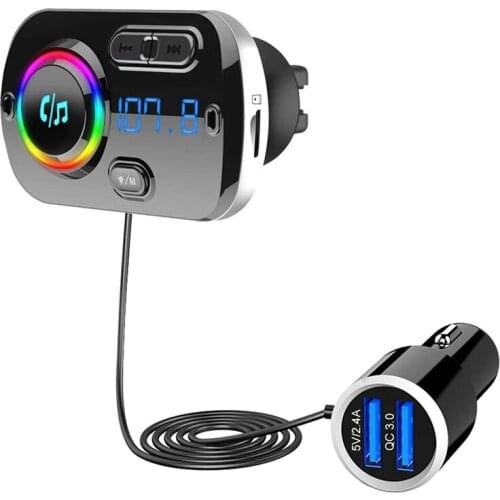 FM Transmitter Bluetooth 5.0, Bluetooth Car Radio Transmitter Handsfree Car Kit QC3.0 USB Car Charger