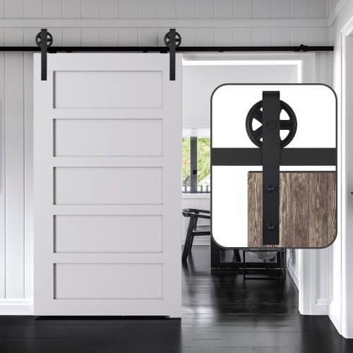HACCER 4-16FT Sliding Barn Door Hardware Big Spoke Wheel Slide Rail Kit Black Hanger System for Closet Door Interior Door