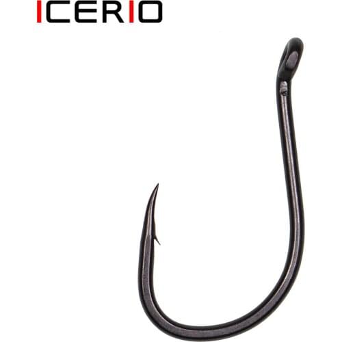 ICERIO 30PCS Matt Black Out-Turned Eyed Carp Fishing Hooks Micro Barb Pop-up Rig Fishhook
