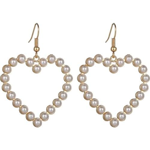 Korean Fashion Jewelry Heart Shaped Imitate Pearl Earrings Women ins Girl Heart Sweet Earrings Wholesale