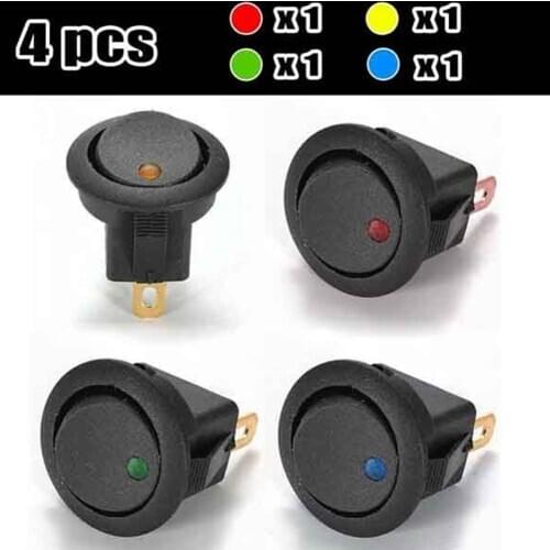 4Pcs/Set 12V Round Car LED Dot Light On Off Latching Push Button Switch Toggle