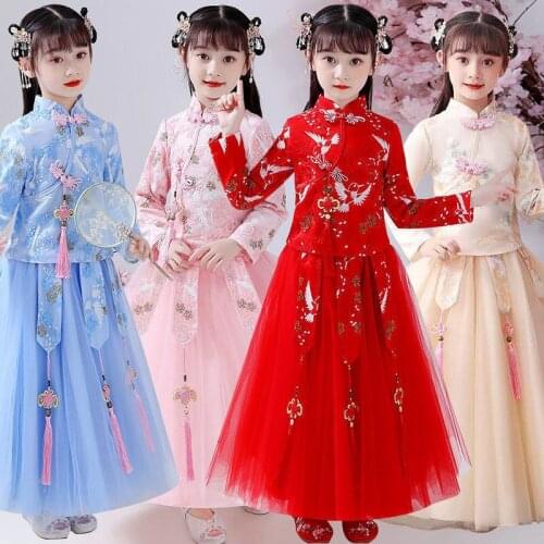 Hanfu girls summer suit fairy dress Chinese style childrens costume spring and autumn princess dress little girl skirt