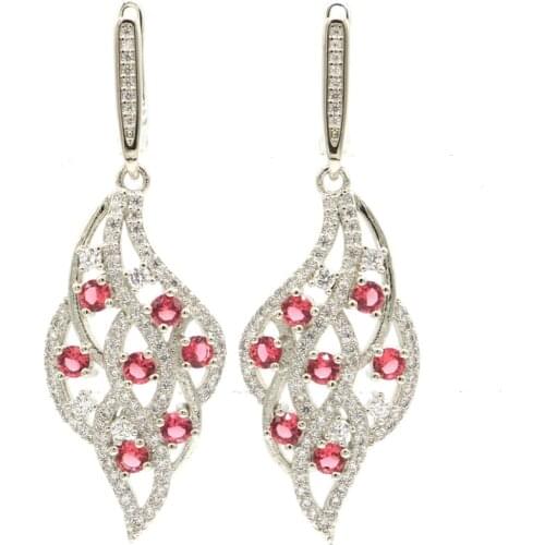 34x11mm SheCrown Pretty Created New Stone Smoky Topaz White CZ Womans Wedding Silver Earrings