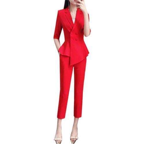 Fashion suit suit female summer early autumn New high-end casual red irregular Business small suit + pants two-piece suit women