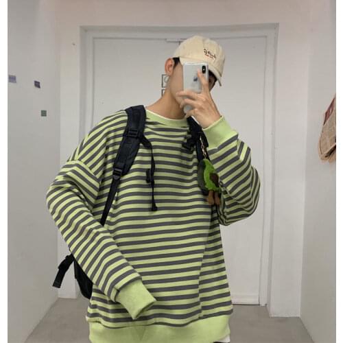Man Streetwear Casual Tops Korean Striped Men Sweatshirts 2021 Autumn New Fashion Mens Hooded Pullovers 4 Colors