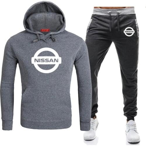 Fashion Casual NISSAN Car Logo Printing Spring Autumn Cotton High Quality Mens Hooded + Pants 2-Piece Set