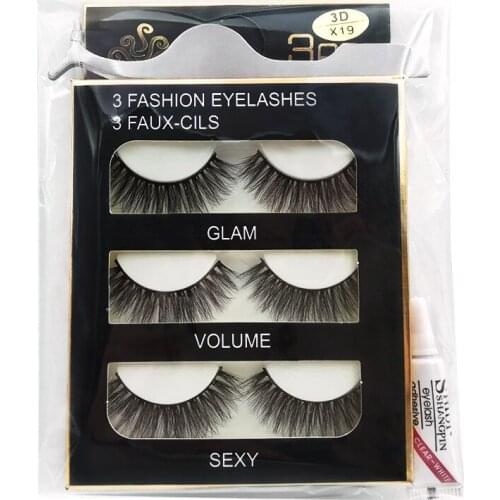 1 False Eyelashes Set 3d Pure Handmade Soft Chemical Fiber False Eyelashes + Small Glue + Tweezers Practical Cosmetics TSLM1
