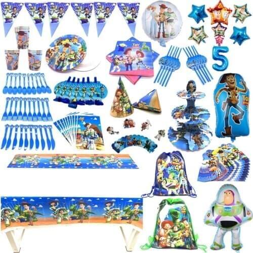 New Cartoon Toy Story Disposable Paper Napkin Banner Tablecloth Straw Cup Tableware Baby Shower Birthday Party Decoration