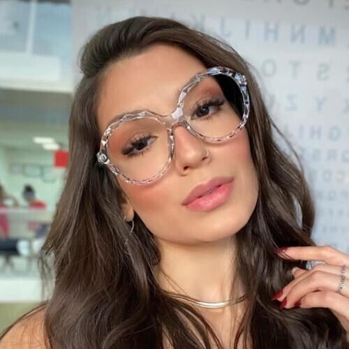 2021 New TR90 Luxury Crystal Anti-blue Glasses Frame Women Fashion Round Optical Eyeglasses Female Spectacles Oculos Feminino