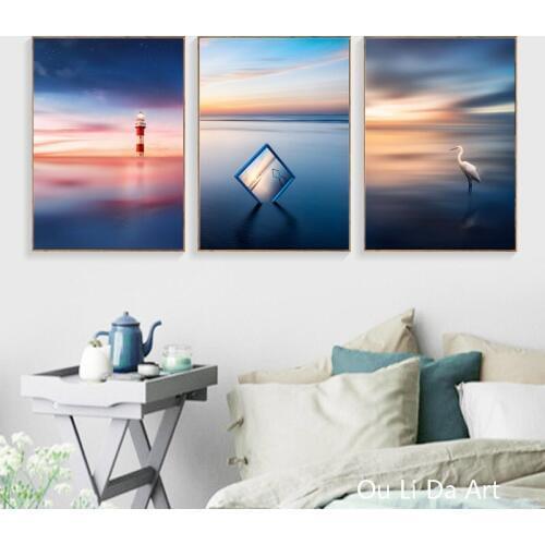 New no frame seagulls lighthouse mirror beautiful seascape canvas printings oil painting printed on canvas wall art decoration