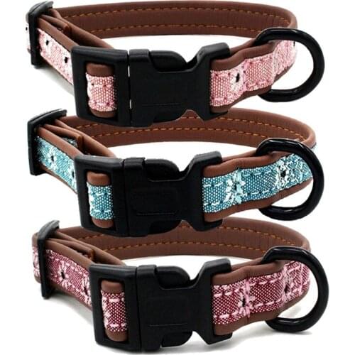 Dog Collar Adjustable Soft Collar with Floral Pattern Flower Print Quick Release Clip Easy On/Off Suitable Small Large Cat Pet