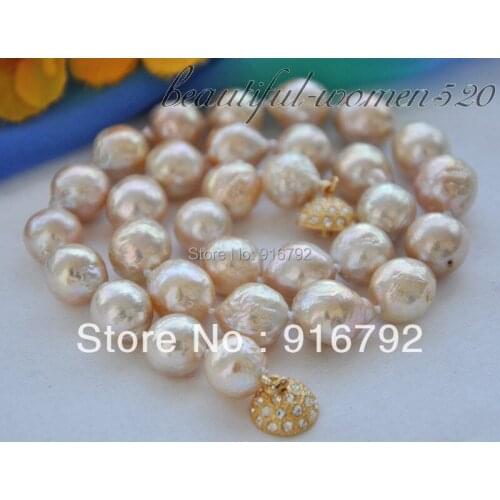 Wholesale free shipping >>>>>Lustre 13mm pink round keshi reborn freshater pearl necklace 17inch
