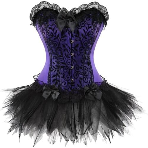 Corset Dress Tutu Skirt Corset Bustier Lace Party Showgirl Dance Plus Size Gothic Sexy Costume Burlesque Exotic Green Purple