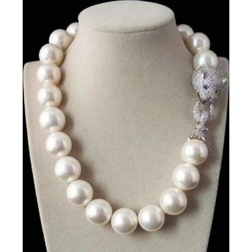 Genuine Selling Huge Shell Pearl Cubic Zerconia CZ Panther Head Necklace 20MM STUNNING 925 silver wedding Women Gift