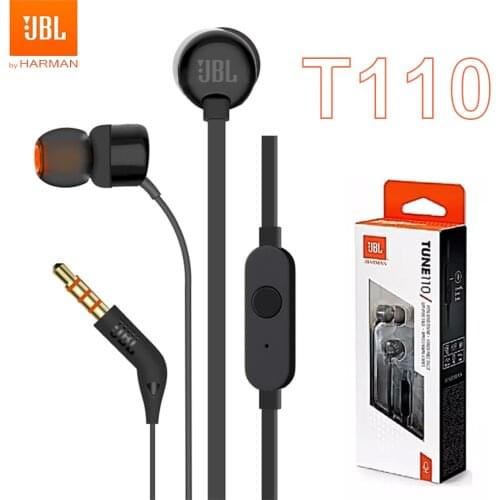 JBL T110 3.5mm Wired Earphones Stereo Music Deep Bass Earbuds TUNE110 Headset Sport Earphone In-line Control Handsfree With Mic