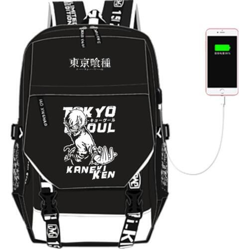 Hot Japanese Anime Tokyo Ghoul Printing Backpack Cartoon Travel Backpack Kaneki Ken Shoulder Bags USB Charging Laptop Backpack