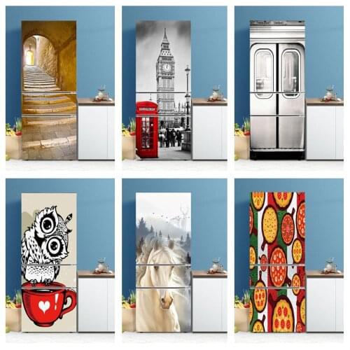 3D Self-adhesive Step Bell Tower Refrigerator Sticker For Kitchen Vinyl Fridge Cover Film Home Decor Art Mural Wall Decal Poster