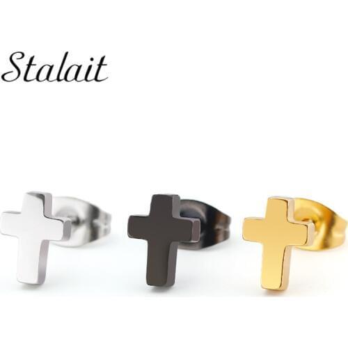 Fashion Jewelry 6mm 8mm Cross Earring Sets Piercing Jewelry Stainless Steel Gold/Black/Silver Color Push Back Stud Earrings Gift