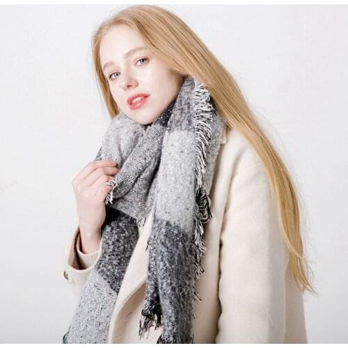 Women Wool Thicken Scarves Autumn And Winter Beveled Fringe Scarf Circle Ladies Thick Plaid Scarf Shawl Keep Warm Long Scarf
