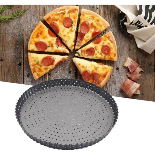 Pizza Pan Eco-friendly Anti-deform Carbon Steel Non-stick Pizza Baking Pan Mesh Tray Plate Round Deep Dish Baking Pizza Tray