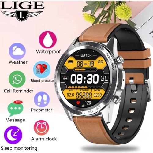 LIGE New Men Smart Watch Men Custom Dial Waterproof Sports Fitness Watch Health Tracker Weather Smartwatch Lady For Android Ios
