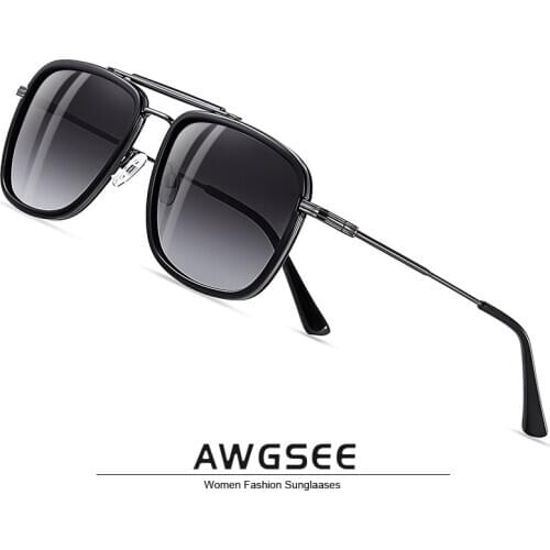 AWGSEE New Polarized Sunglasses Men Vintage Brand Designer Shades Metal Frame Eyeglasses Women Square Lenses 100% UV protection