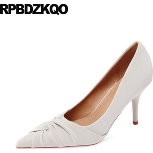 Office Shoes Women Ladies Size 33 Retro Pumps Slip On Scarpin High Heels 2021 Beige Pointed Toe Elegant Stiletto Girls Black 8cm