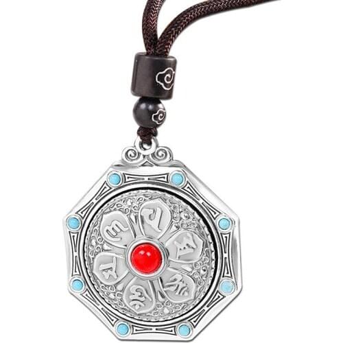 Vintage 925 Sterling Silver Spinner Pendant with OM MANI PADME HUM,Vintage Buddhist Religion Necklace for Men Women,Free Shippin