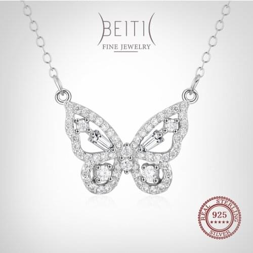 Beitil Dazzling Cubic Zirconia 925 Sterling Silver Fashion Elegant Butterfly Necklace For Women Romantic Wedding Jewelry