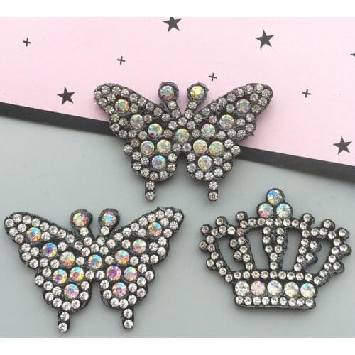 10Pcs/lot Butterfly Crown Rhinestone Applique Iron on Accessory Patch Home Decor DIY Craft Cloth Women Hairpin Supply