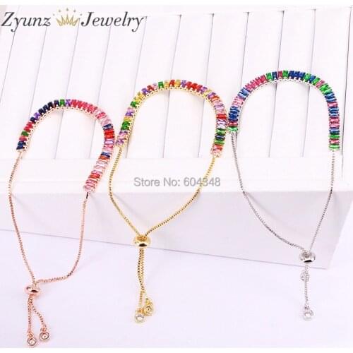 10PCS Fashion shiny cz bracelet rainbow colorful cz tennis chain gorgeous trendy bracelet for women adjustable jewelry
