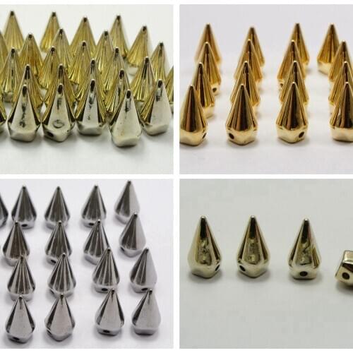 100 Metallic Silver-Gold-Gunblack Acrylic Rock Punk Spike Taper Stud Bead 13X6mm