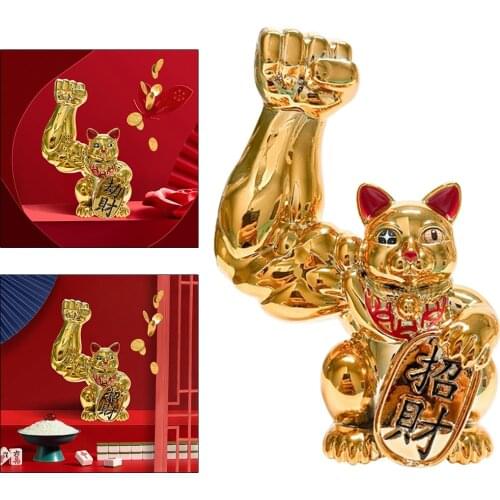 1x Resin Muscle Arm Lucky Cat Figurines Feng Shui Statue Decoration Ornaments for Car Interior Home Table Decor