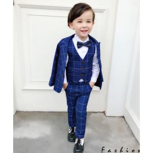 Formal 3PCS Kids Plaid Wedding Boys Blazer Suit Brand Flower Boys Formal Tuxedos School party Suit Kids Winter Clothing suits