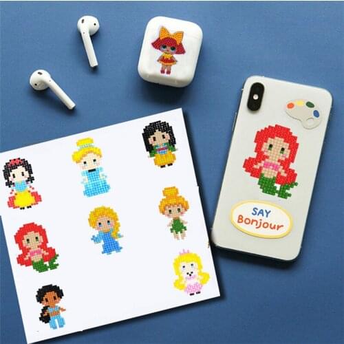 9 pieces of 5D DIY childrens Cartoon Mermaid Princess Diamond Painting Stickers Novice Diamond Embroidery Kit Rhinestone Art