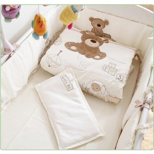 Promotion! 7PCS Embroidery baby crib bedding set newborn bed Set,(bumpers+duvet+sheet+pillow)