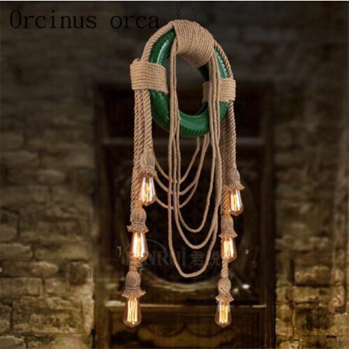 American country industrial wind retro color tire chandelier living room restaurant cafe creative decorative rope lamp