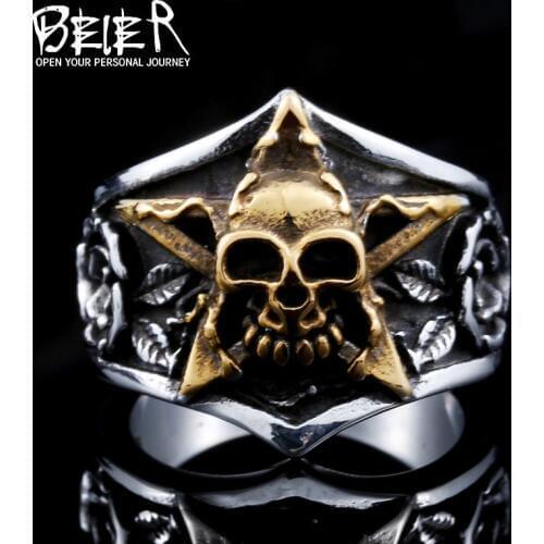 BEIER Fashion Skull Punk Tidal Gentleman Personality Ring The Index Finger Pentagram Man Jewelry DropshippingBR8-425
