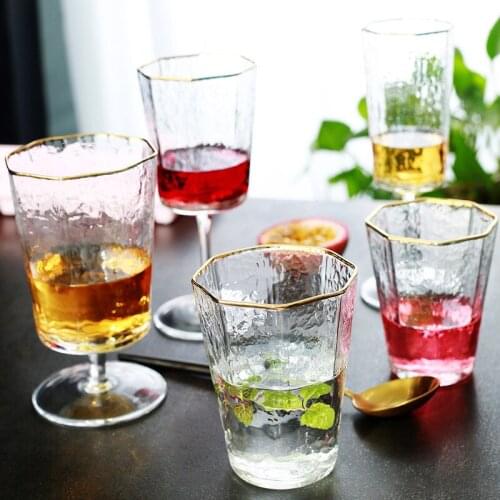 Lead-free glass goblet creative octagonal hammer pattern Phnom Penh wine glass champagne glass glass wine glass