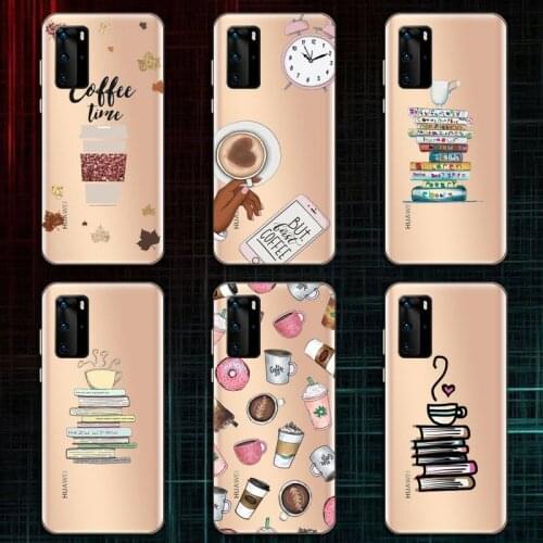 Books Pile Library Reading coffee Phone Case Transparent for Huawei P20 P30 P40 lite pro P smart 2019 honor 8x 10i