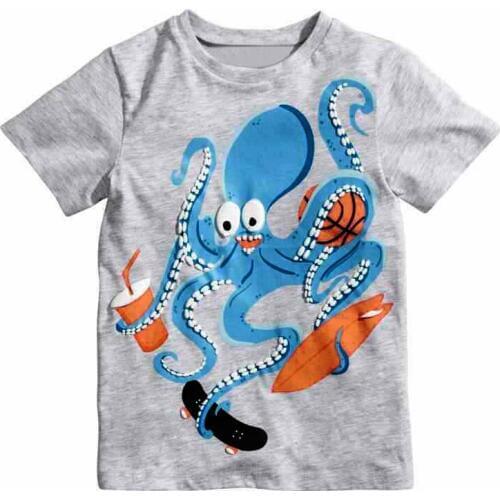 Free Shipping 2016 European Style Summer Childrens Baby Boys Girls T-Shirt Cartoon Octopus Boy T-Shirt Kids Tops & Tees 2-7Y